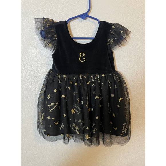 Modern Moments Wicked Other - Wicked 18 Month Black Velvet Tulle‎ Star Moon Dress Letter E Sparkle Outfit
